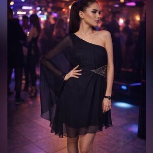 Y2K XOXO One-Shoulder Chiffon Dress / Top – Fairy Grunge Glam‎ Small